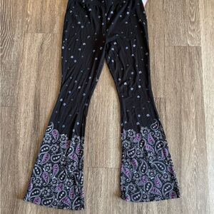 Flared Casual Bottoms in Black and Purple with Sparkly Design